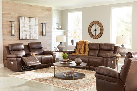 Edmar Chocolate Power Reclining Sofa and Loveseat Set