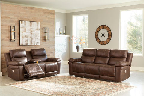 Edmar Chocolate Power Reclining Sofa and Loveseat Set