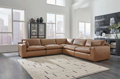 Emilia Caramel Leather 5-Piece Sectional