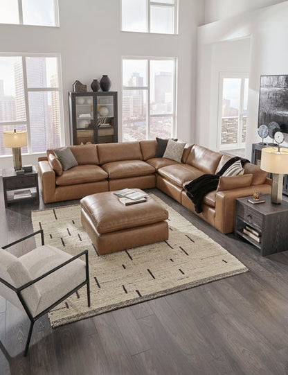 Emilia Caramel Leather 5-Piece Sectional