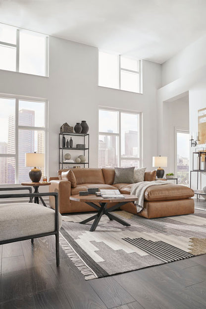 Emilia Caramel Leather Sofa and Loveseat Set