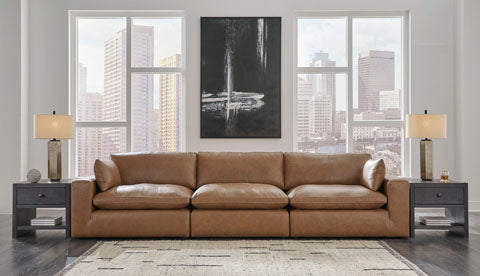 Emilia Caramel Leather 3-Piece Sectional Sofa