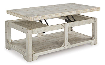 Fregine Whitewashed Coffee Table with Lift Top