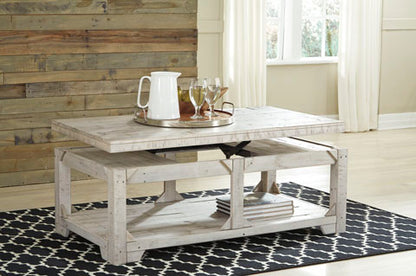 Fregine Whitewashed Coffee Table with Lift Top