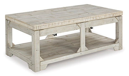 Fregine Whitewashed Coffee Table with Lift Top