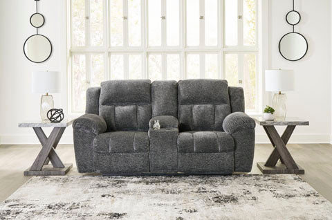 Frohn Graphite DBL Reclining Loveseat w/Console