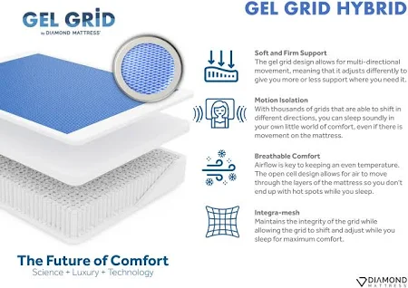 Diamond Gravity Cool Gel Grid Hybrid 13" Mattress