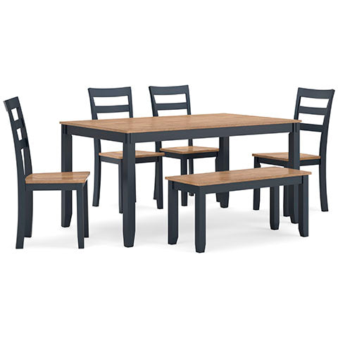 Gesthaven Blue 6-pc Dining Table with 4 Chairs and Bench Set