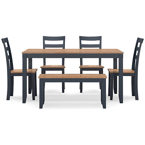 Gesthaven Blue 6-pc Dining Table with 4 Chairs and Bench Set