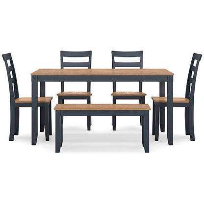 Gesthaven Blue 6-pc Dining Table with 4 Chairs and Bench Set