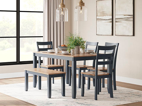 Gesthaven Blue 6-pc Dining Table with 4 Chairs and Bench Set