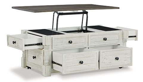 Havalance White Gray Lift-Top Coffee Table with Storage Drawers