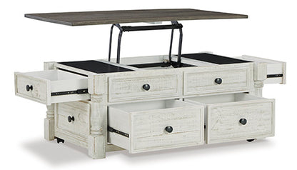 Havalance White Gray Lift-Top Coffee Table with Storage Drawers