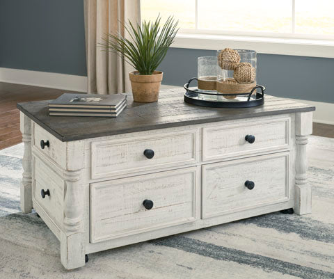 Havalance White Gray Lift-Top Coffee Table with Storage Drawers