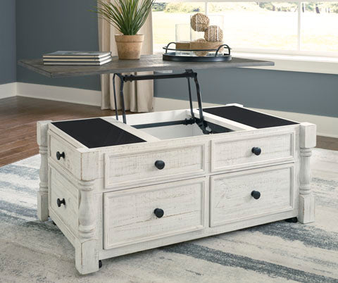 Havalance White Gray Lift-Top Coffee Table with Storage Drawers