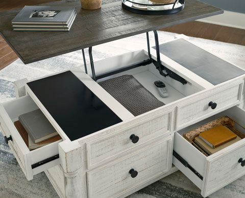 Havalance White Gray Lift-Top Coffee Table with Storage Drawers