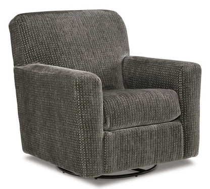 Herstow Charcoal Swivel Glider Accent Chair