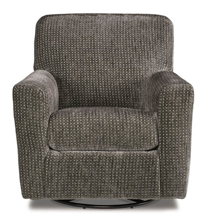 Herstow Charcoal Swivel Glider Accent Chair