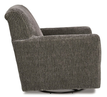 Herstow Charcoal Swivel Glider Accent Chair
