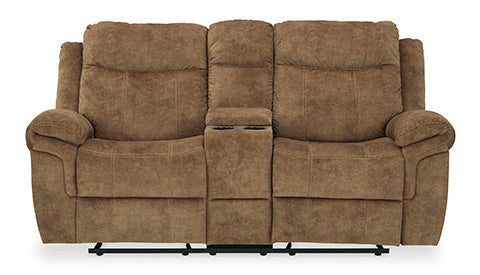 Huddle-Up Nutmeg Glider Reclining Loveseat with Console