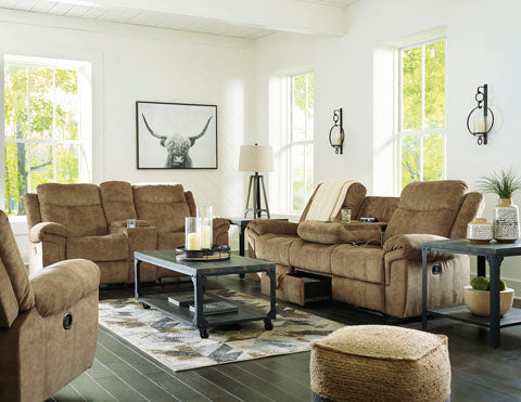 Huddle-Up Nutmeg Glider Reclining Loveseat with Console