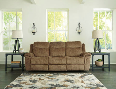 Huddle-Up Nutmeg Reclining Sofa with Drop Down Table and Storage