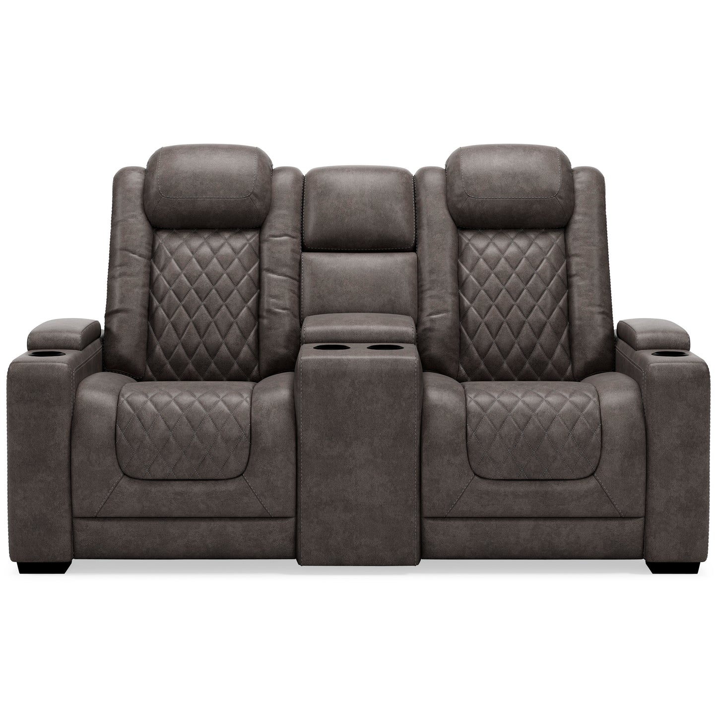 HyllMont Gray Power Reclining Loveseat with Console