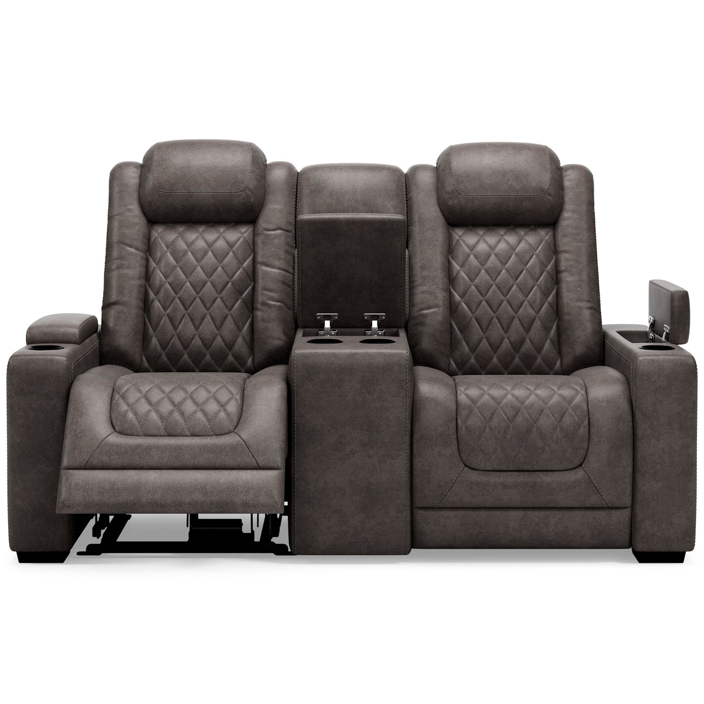 HyllMont Gray Power Reclining Loveseat with Console