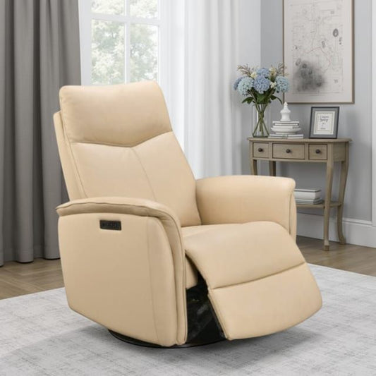 Inman Taupe Leather Swivel Chair w/ Power Headrest & Footrest by Leather Italia