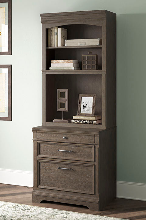 Janismore Weathered Gray Bookcase with Hutch