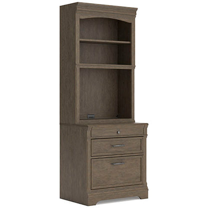 Janismore Weathered Gray Bookcase with Hutch