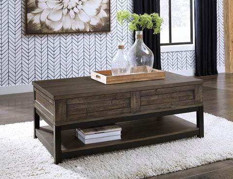 Johurst Grayish Brown Coffee Table with Lift Top