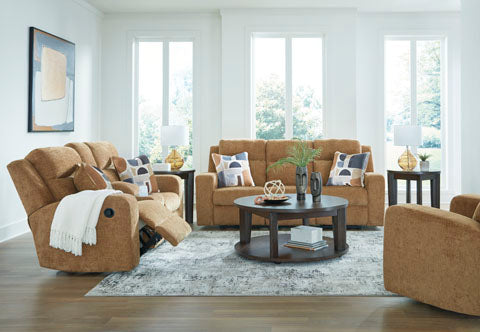 Kanlow Honey Reclining Sofa and Loveseat Set