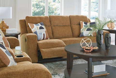 Kanlow Honey Reclining Sofa and Loveseat Set