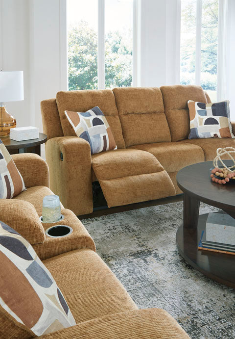 Kanlow Honey Reclining Sofa and Loveseat Set