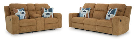 Kanlow Honey Reclining Sofa and Loveseat Set