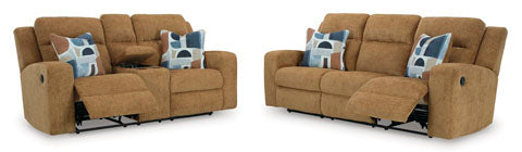 Kanlow Honey Reclining Sofa and Loveseat Set