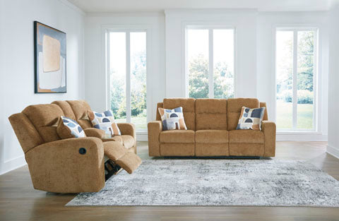 Kanlow Honey Reclining Sofa and Loveseat Set