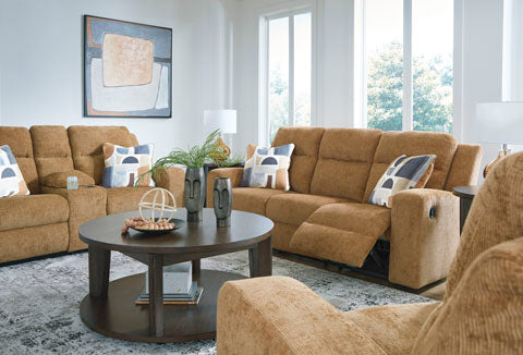 Kanlow Honey Reclining Sofa and Loveseat Set