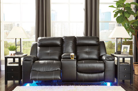 Kempten Black Reclining Loveseat with Console