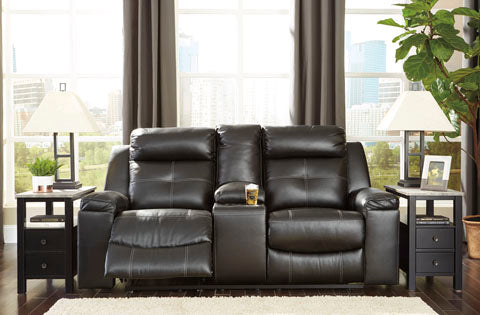 Kempten Black Reclining Loveseat with Console