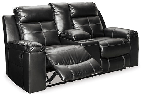 Kempten Black Reclining Loveseat with Console