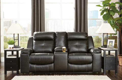 Kempten Black Reclining Loveseat with Console