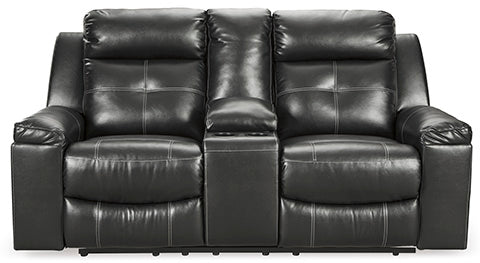 Kempten Black Reclining Loveseat with Console