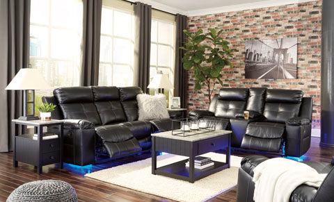 Kempten Black Reclining Loveseat with Console