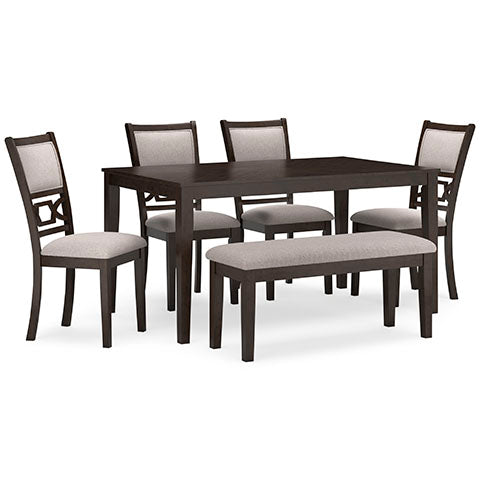 Langwest Brown Dining Table and 4 Chairs and Bench Set