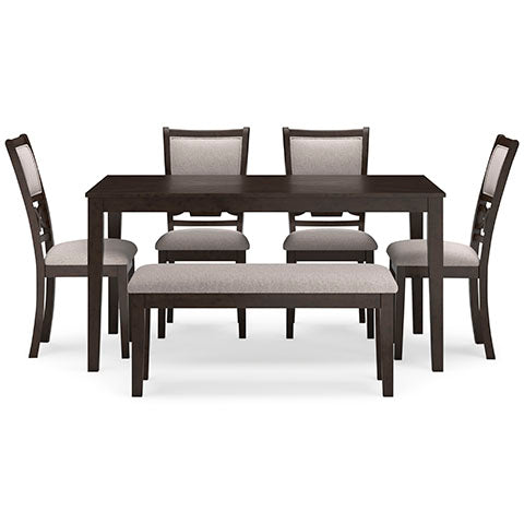 Langwest Brown Dining Table and 4 Chairs and Bench Set