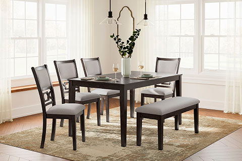 Langwest Brown Dining Table and 4 Chairs and Bench Set