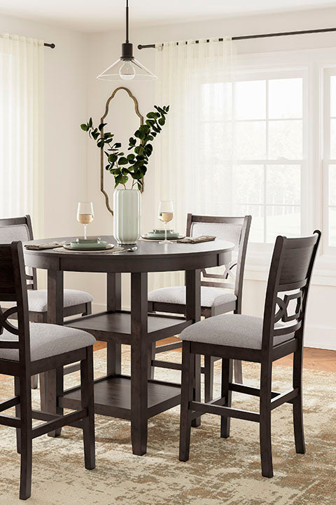 Langwest Brown Counter Height Dining Table and 4 Barstools Set