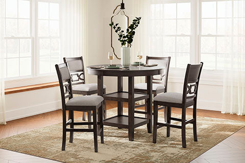 Langwest Brown Counter Height Dining Table and 4 Barstools Set